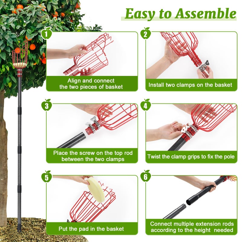 Coconut Fruit Picker, Fruit Picker Pole with Basket Extendable Long Handle, Easy to Assemble & Use Fruits Picker Tool for Orange Lemon Apple Mango Avocado (13FT) - Image 5