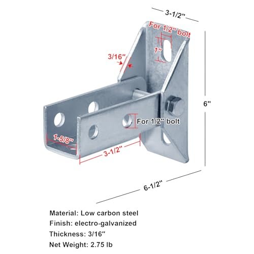 heneng 2 Pcs Adjustable Brace Fitting for 1-5/8" Strut Channel, Strut Hinged Base Bracket, 3/16" Thick - Image 2