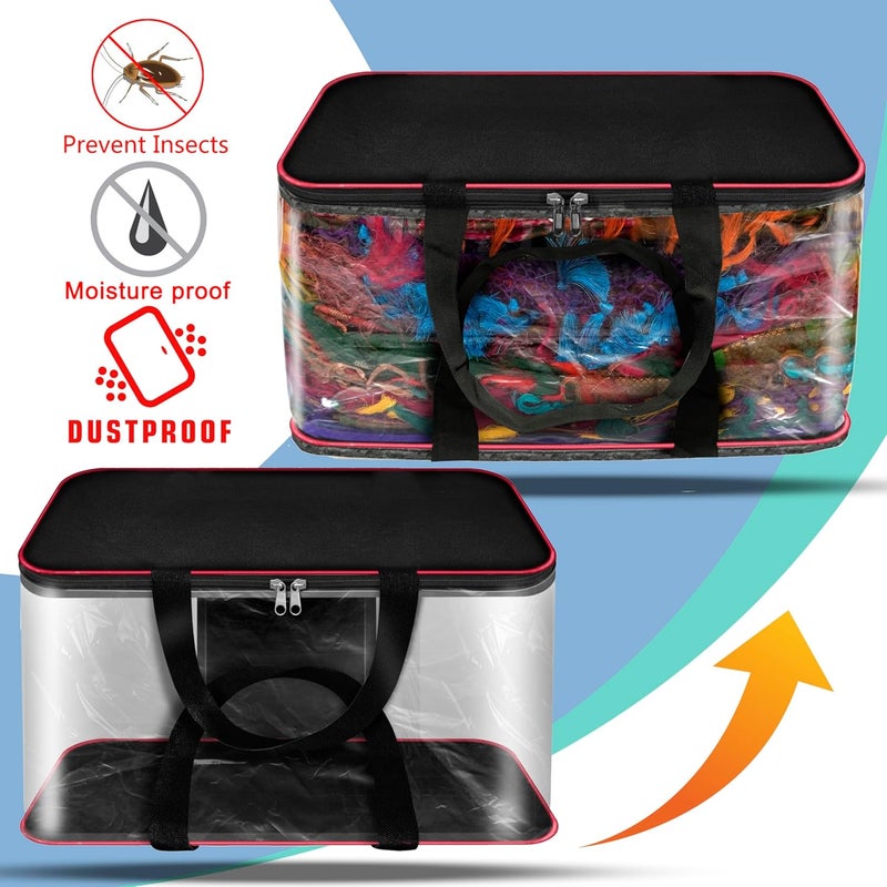 SNDIA 2 Pack Nylon 33 L PVC Transparent Clothes storage BagsSaree Covers with Zip for Storage Specially Design for Woman DressesSareesLehngas for Wardrobe OrganizerRedBlack 39x34x21cm - Image 3