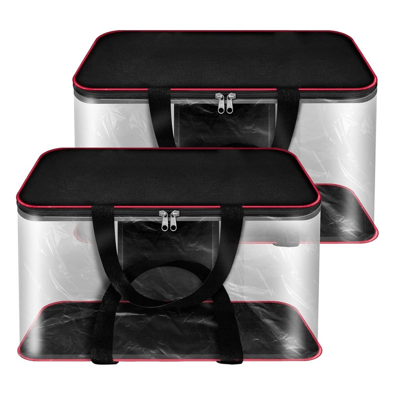 SNDIA 2 Pack Nylon 33 L PVC Transparent Clothes storage BagsSaree Covers with Zip for Storage Specially Design for Woman DressesSareesLehngas for Wardrobe OrganizerRedBlack 39x34x21cm - Image 1