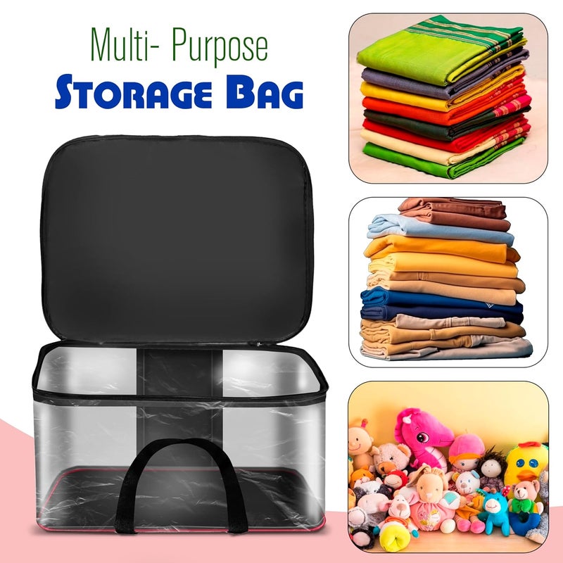 SNDIA 2 Pack Nylon 33 L PVC Transparent Clothes storage BagsSaree Covers with Zip for Storage Specially Design for Woman DressesSareesLehngas for Wardrobe OrganizerRedBlack 39x34x21cm - Image 5