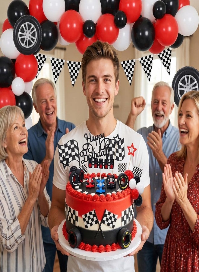 بيبو زينة كعكة سيارات السباق من بيبو، مجموعة زينة كب كيك السباق - سيارات سباق، أعلام مربعة، عجلات، إشارات مرور، كرة، لوازم حفلات أعياد الميلاد بطابع سيارات السباق السريع. - Image 4