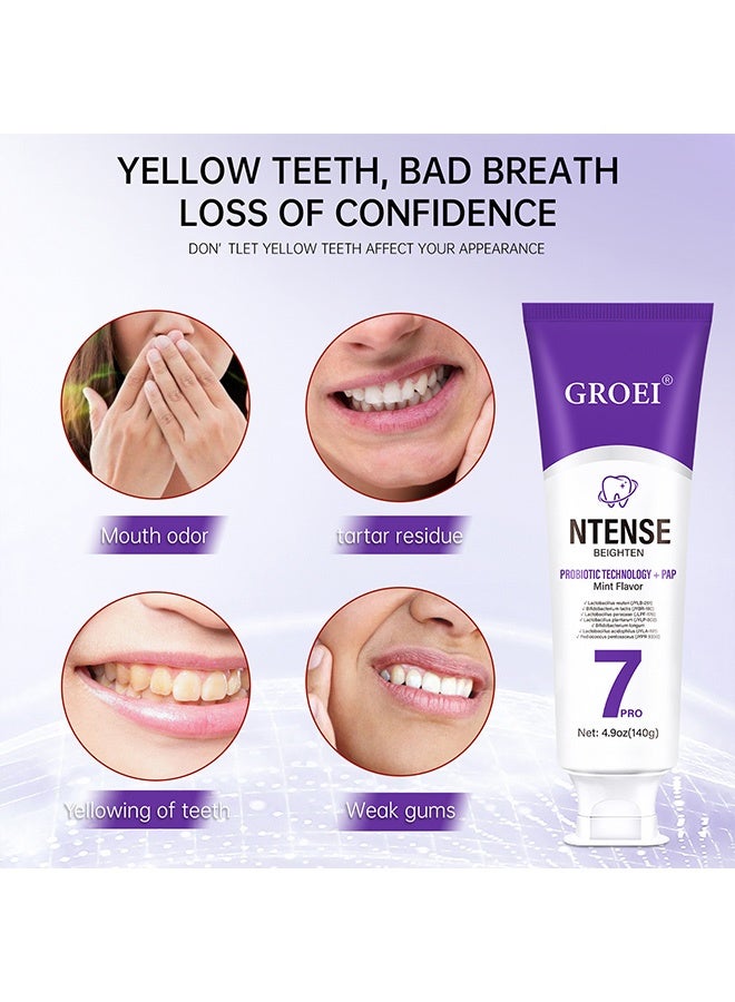 GROEI 7pro Intense Toothpaste, 7pro Intense Whitening Toothpaste With 7 Probiotics For Teeth, Natural Deep Cleaning Care toothpaste, Deep Enamel Repair & Long-Lasting Freshness (140g) - Image 5