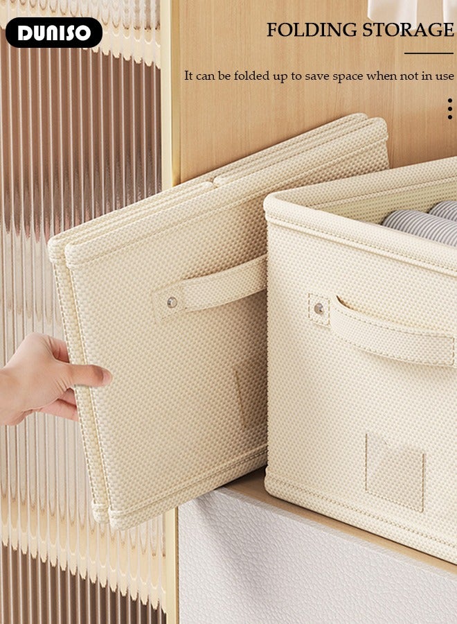 DUNISO 2 Pieces Foldable Closet Storage Organizer, Washable Closet Storage Boxes with Carrying Handles, Stackable Wardrobe Clothes Organizer, Closet Storage Basket, Cube Storage Bin for Clothes Wardrobe Home Bedroom Office  - Image 2