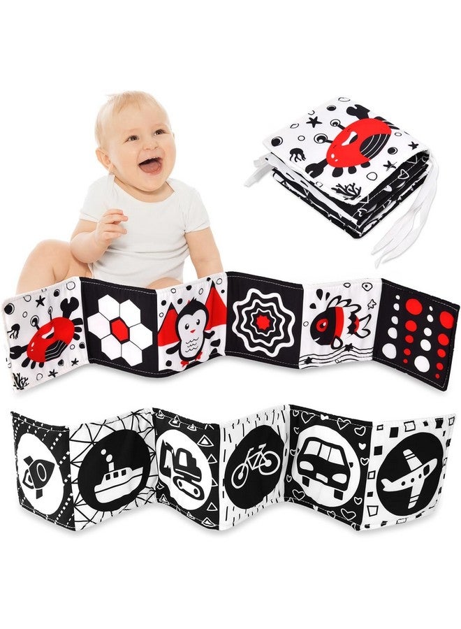 KolorFish Black and White Cloth Books High Contrast Baby Toys, 0-6 6-12 Months Soft Baby Book,Infant Tummy Time Toys,Baby Activity Crinkle Folding Educational Activity Suitable for Boys Girls (Crab) - Image 1