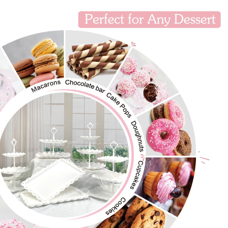 Horchen 15 PCS Dessert Table Display Set White Cupcake Stand,3 Tiered Tray Stand Cup Cake Tower Holder, Cake Stand Serving Trays Dessert Display Stands for Tea Party Wedding Baby Shower-White - Image 4