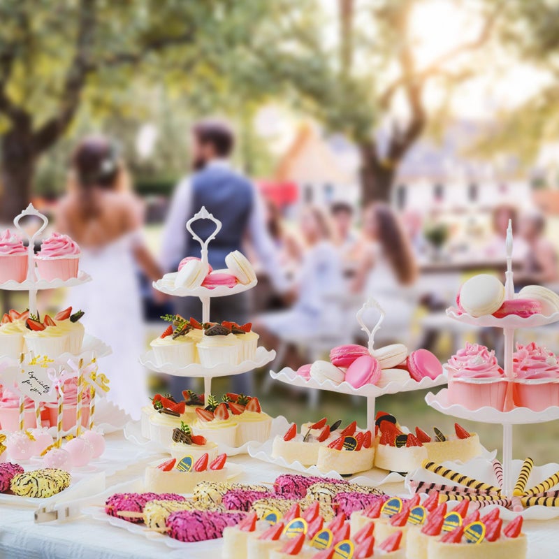 Horchen 15 PCS Dessert Table Display Set White Cupcake Stand,3 Tiered Tray Stand Cup Cake Tower Holder, Cake Stand Serving Trays Dessert Display Stands for Tea Party Wedding Baby Shower-White - Image 2