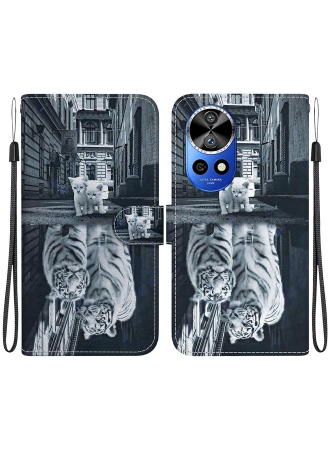 For Huawei nova 12 Pro Crystal Texture Colored Drawing Leather Phone Case(Cat Tiger Reflection)