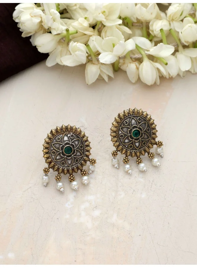 trueBrowns trueBrowns Silver Gold Tone Floral Stud Earrings