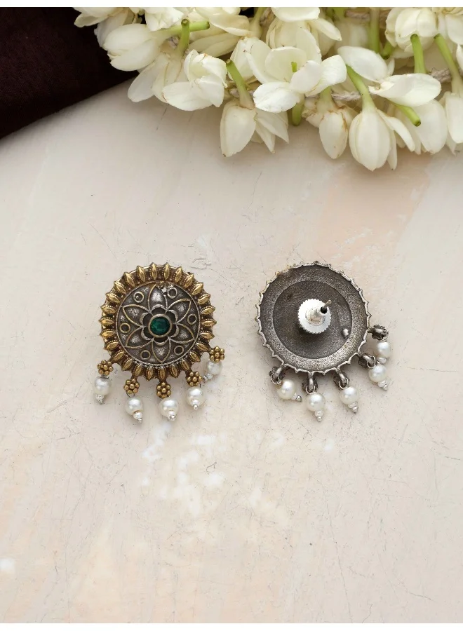 trueBrowns trueBrowns Silver Gold Tone Floral Stud Earrings