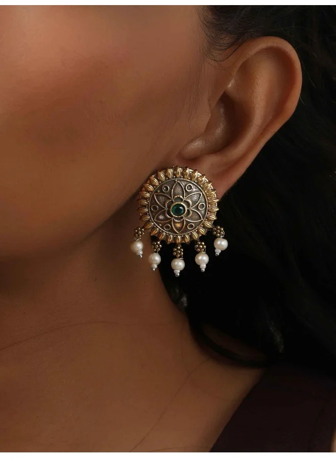 trueBrowns trueBrowns Silver Gold Tone Floral Stud Earrings