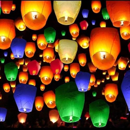 sudyut Paper Sky Lanterns Multicolour Hot Parachute Air Balloon Flying Night Sky Light Lamp with Fuel Wax Candle for Make a Wish/Diwali/Christmas/Birthday/All Festival/Wishing/Parties (Sef of 5) - Image 4