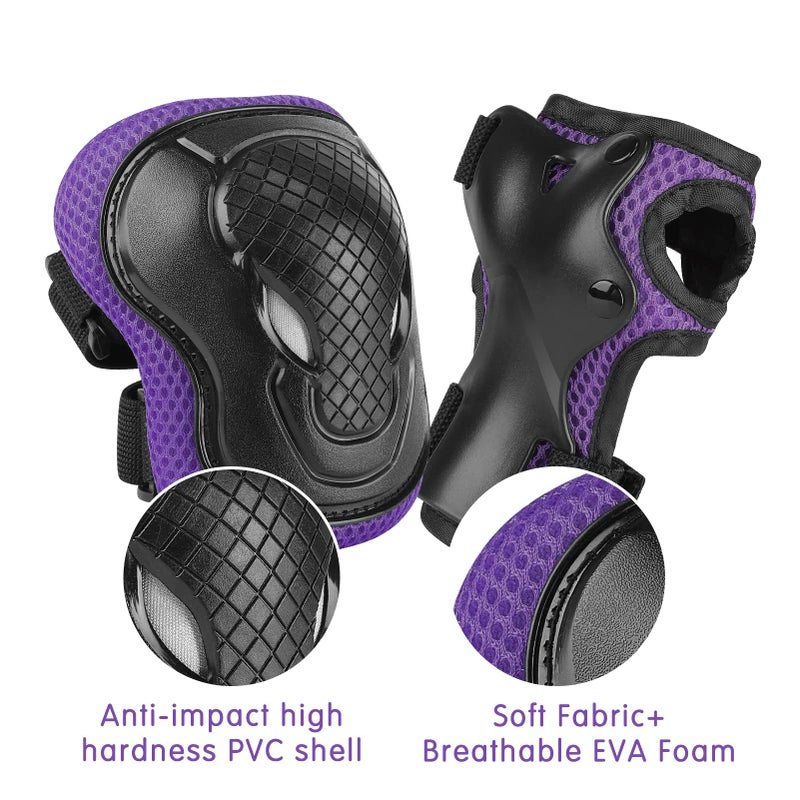 WayEee WayEee Kids Helmet and Pads Set Age 3-10 Years, Adjustable Kids Bike Helmets, Boys & Girls Kids Skateboard Helmet, Knee, Elbow &Wrist Pads Set, for Cycling, Roller Skating, Skateboard(Purple) - Image 2