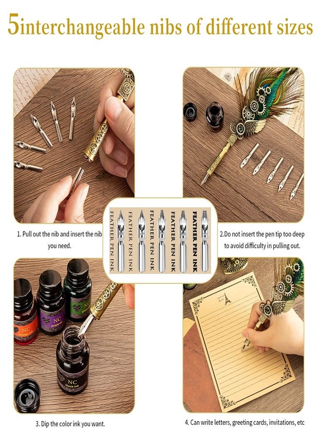 N.C NC Quill Pen Ink Set, Feather Calligraphy Pen Set, Wax Seal Stamp Set, Valentine's Day Gift for Writing Lovers, Various Holiday Ideal Gift (Peacock Feather) - Image 3