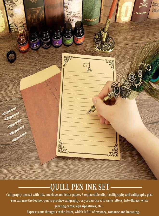 N.C NC Quill Pen Ink Set, Feather Calligraphy Pen Set, Wax Seal Stamp Set, Valentine's Day Gift for Writing Lovers, Various Holiday Ideal Gift (Peacock Feather) - Image 5