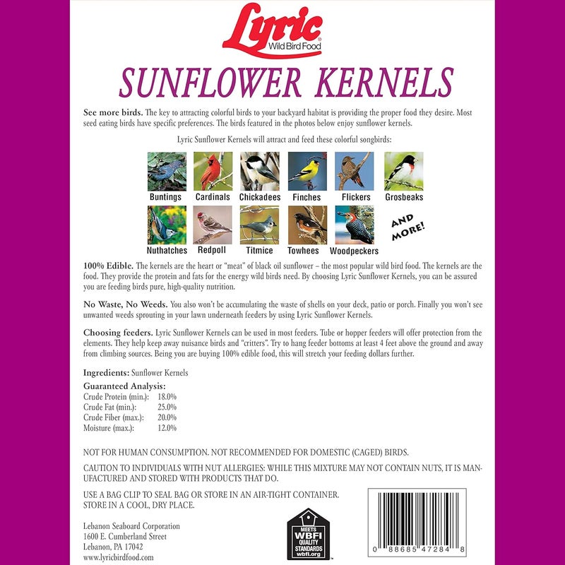 Lyric Sunflower Kernels Wild Bird Seed No Waste Bird Food Attracts Finches & More 5 lb. bag - Image 2