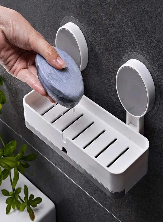 AUREUS Self Adhesive Magic Sticker ABS/Plastic Wall Mounted Soap Holder for Kitchen and Bathroom (Medium, White Double Soap Box) - Image 1