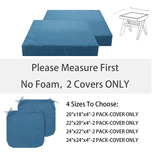 FUNHOME Outdoor Cushion Covers 24 x 24 x 4 inch,Set of 2,Replacement Square Seat Cushion Cover for Patio Furniture Chair,Water Resistant,Fade-Resistant Slipcover Only,No Insert(Light Blue) - Image 3