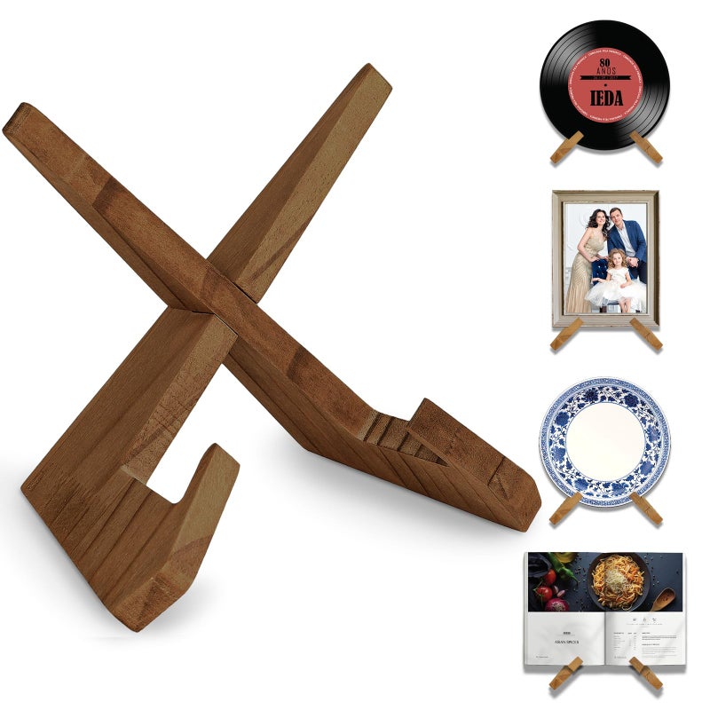KINYFY Wooden Vinyl Record Stand, Wood Plate Holder Display Stand, Wooden Picture Frame Holder for Displaying Plates, Photos, Cookbooks, Vinyl Records - Image 1