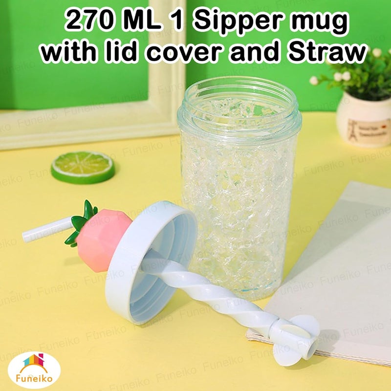 Funeiko Ice Designed Tumbler Sipper Bottle for Juice Soft Drinks with Lid and Straw 270 ML Pack of 1 Assorted Color - Image 2