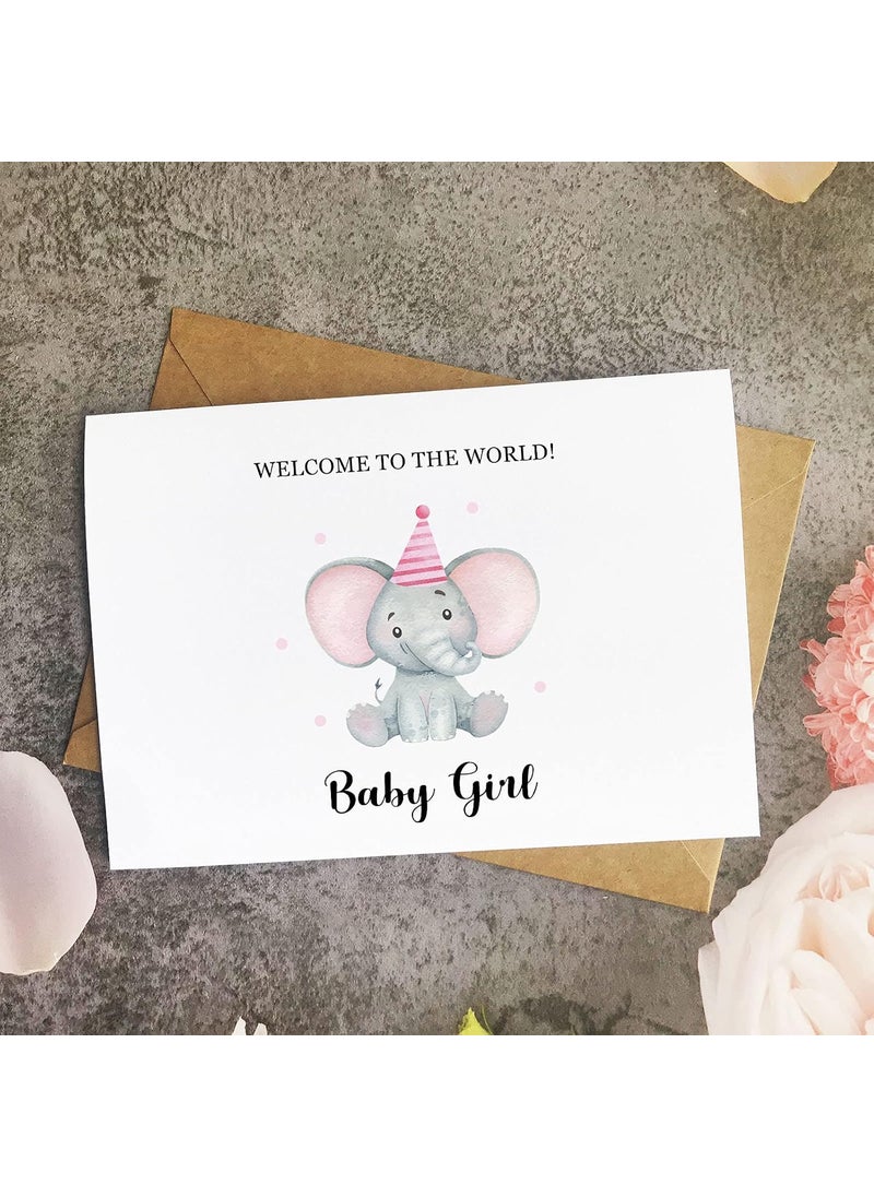 MAGJUCHE MAGJUCHE Pink Elephant New Baby Card for Girl Cute Welcome To The Wold Baby Girl Card  - Image 2