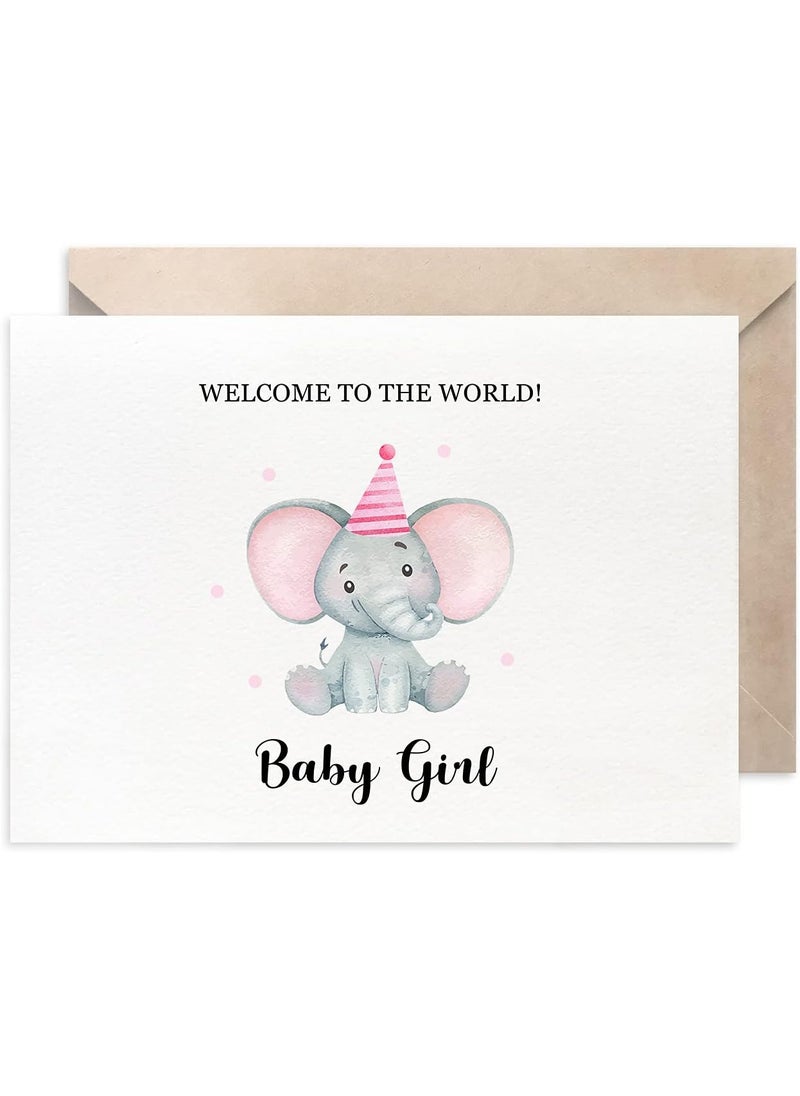 MAGJUCHE MAGJUCHE Pink Elephant New Baby Card for Girl Cute Welcome To The Wold Baby Girl Card  - Image 1
