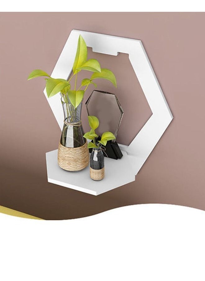 fashionhome 2 Piece Wall Mounted Floating Shelf Punch Free Bedside Display Stand Flowerpot Holder for Living Room Bedroom Display Rack 27x29 cm  - Image 2