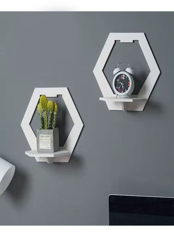 fashionhome 2 Piece Wall Mounted Floating Shelf Punch Free Bedside Display Stand Flowerpot Holder for Living Room Bedroom Display Rack 27x29 cm  - Image 3