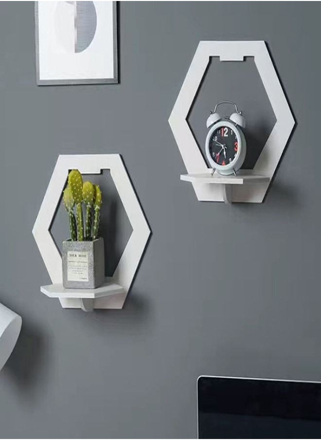 fashionhome 2 Piece Wall Mounted Floating Shelf Punch Free Bedside Display Stand Flowerpot Holder for Living Room Bedroom Display Rack 27x29 cm  - Image 1