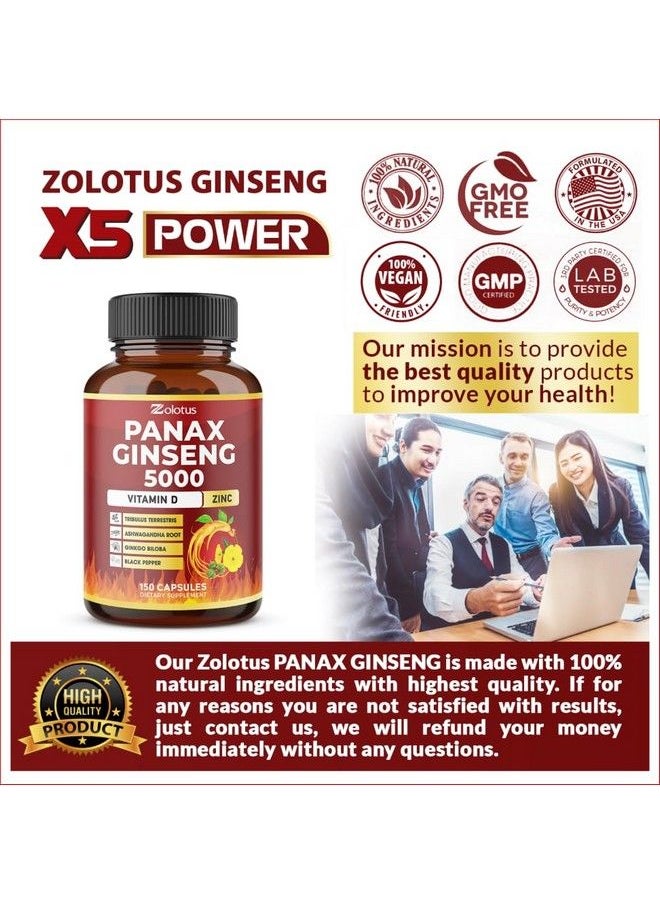 Zolotus - 7 In 1 Premium Panax Ginseng + Tribulus Terrestris 5 Months Supply 5000 Mg Per Capsule Wtih Ashwagandha Gingko Biloba - Image 1
