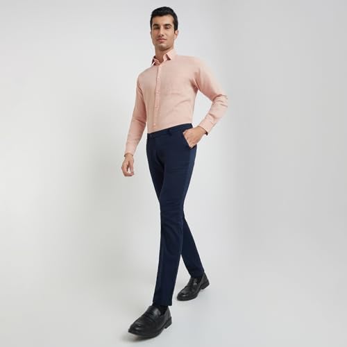 Raymond Men's Contemporary Fit Pure Cotton Structure Pattern Dark Blue Flat Front Casual Trouser - Image 5
