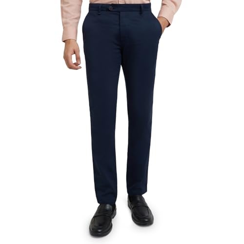 Raymond Men's Contemporary Fit Pure Cotton Structure Pattern Dark Blue Flat Front Casual Trouser - Image 1