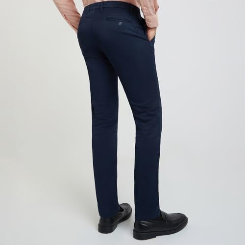 Raymond Men's Contemporary Fit Pure Cotton Structure Pattern Dark Blue Flat Front Casual Trouser - Image 4