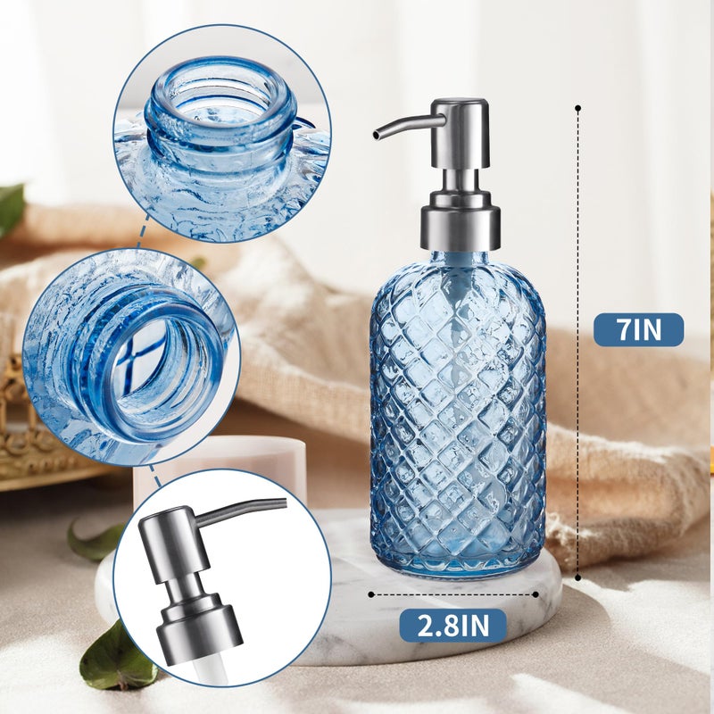 KAI SHUN 12 Oz Refillable Glass Soap Dispenser With Rust Proof Stainless Steel Pump  For Dispense Hand Soap  Body Wash  Lotion (Blue) - Image 2