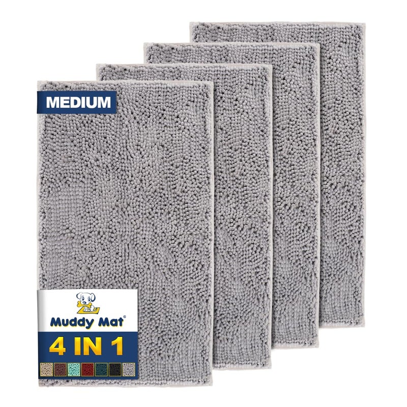 Muddy Mat 4Piece Grey Medium 30X19 ASSEENONTV Highly Absorbent Microfiber Door Mat Bath Mat and Pet Rug Non Slip Thick Washable Soft Chenille for Kitchen Bathroom Bedroom Indoor and Outdoor