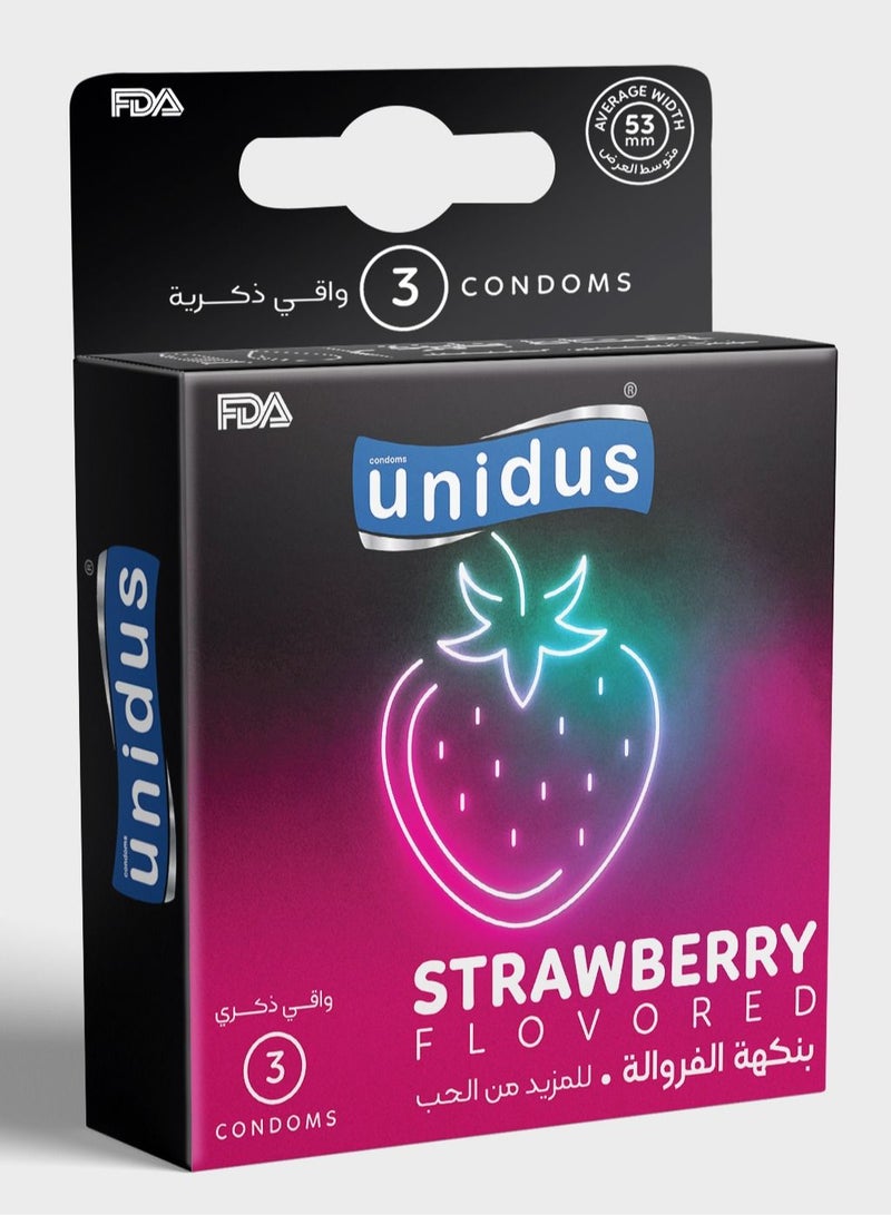 Unidus Condom - STRAWBERRY Flovored - Lubricated Condoms for Men - Pack of 3 - Image 1