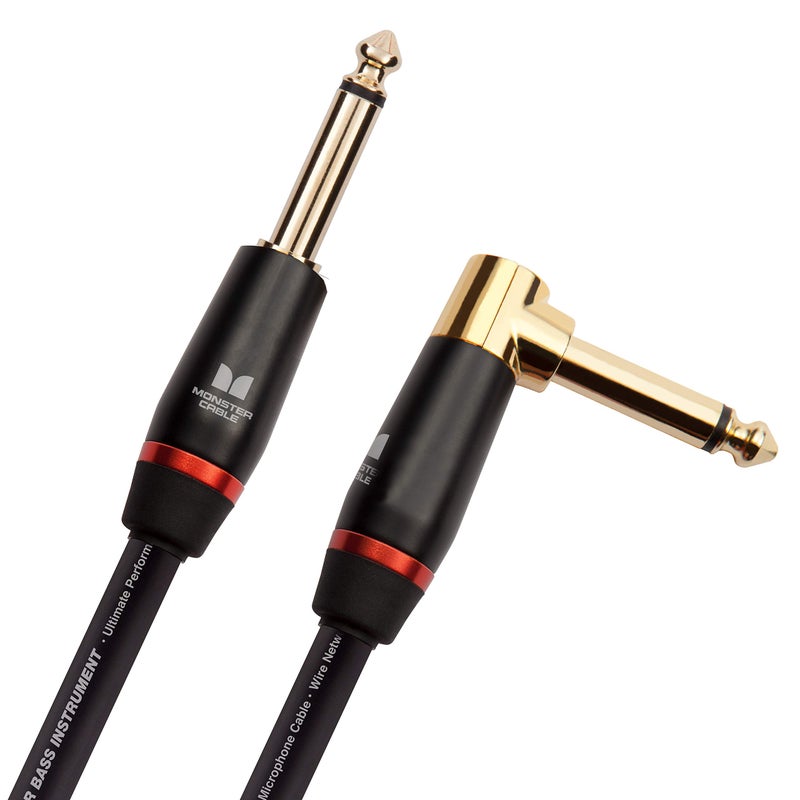 Monster Prolink Bass Instrument Cable â€“ 12ft Right Angle to Straight Guitar Cable with 95% Copper Shielding - Image 1