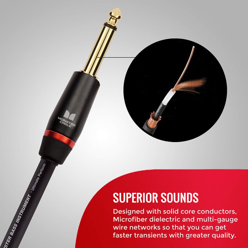 Monster Prolink Bass Instrument Cable â€“ 12ft Right Angle to Straight Guitar Cable with 95% Copper Shielding - Image 3
