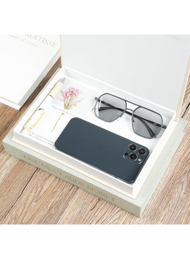 Decorative Books Set of 3, Beautiful Linen Boxes Decor Coffee Table Bookshelf or Mantle, Modern Hardcover Stacked Display Books, Storage Box, Photo Storage and as a Keepsake Box (Gray+Beige+White) - Image 4