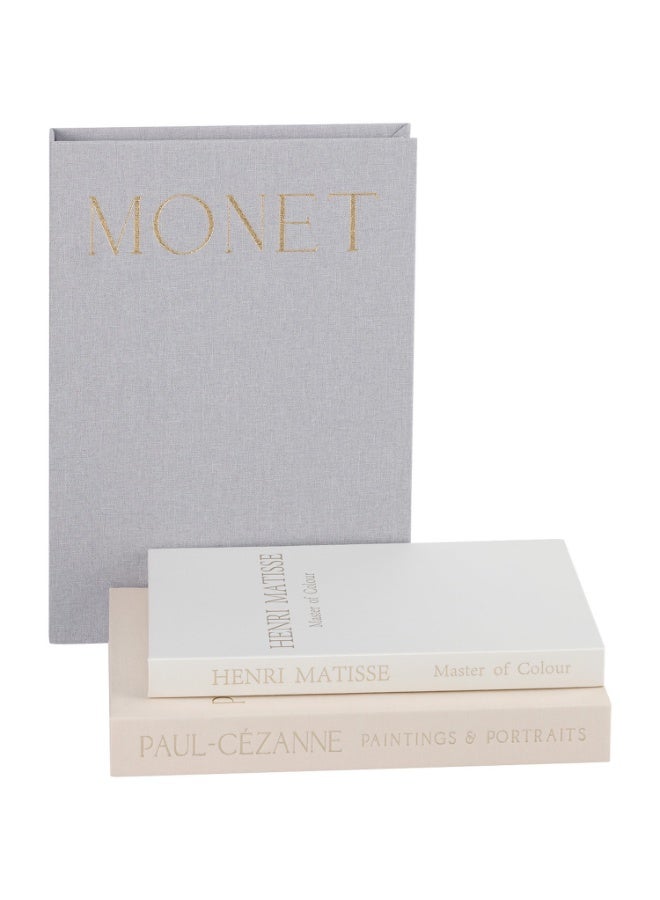 Decorative Books Set of 3, Beautiful Linen Boxes Decor Coffee Table Bookshelf or Mantle, Modern Hardcover Stacked Display Books, Storage Box, Photo Storage and as a Keepsake Box (Gray+Beige+White) - Image 1