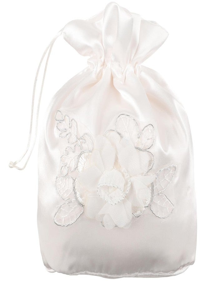 ULDIGI Satin Bridal Flower Bag Drawstring Handbag Wedding Gift Bag Floral Bridesmaid Purse 8.85X8.66 Inches White Tote for Wedding Ceremony - Image 1