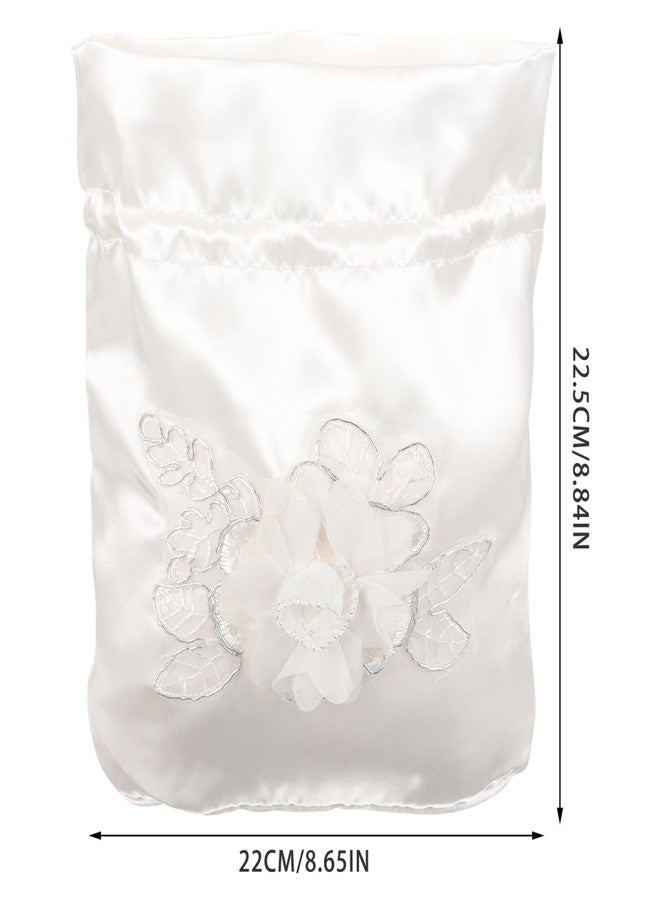 ULDIGI Satin Bridal Flower Bag Drawstring Handbag Wedding Gift Bag Floral Bridesmaid Purse 8.85X8.66 Inches White Tote for Wedding Ceremony - Image 2