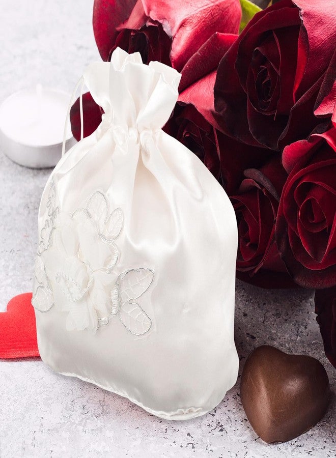 ULDIGI Satin Bridal Flower Bag Drawstring Handbag Wedding Gift Bag Floral Bridesmaid Purse 8.85X8.66 Inches White Tote for Wedding Ceremony - Image 4