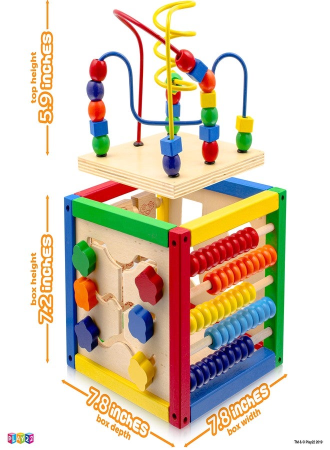 Play22 Wooden Activity Play Cube 6 in-1 for Baby with Removable Bead Maze, Shape Sorter, Abacus Counting Beads & Numbers, Sliding Shapes, 8Pcs Stacking Cups - Play22 - Image 4