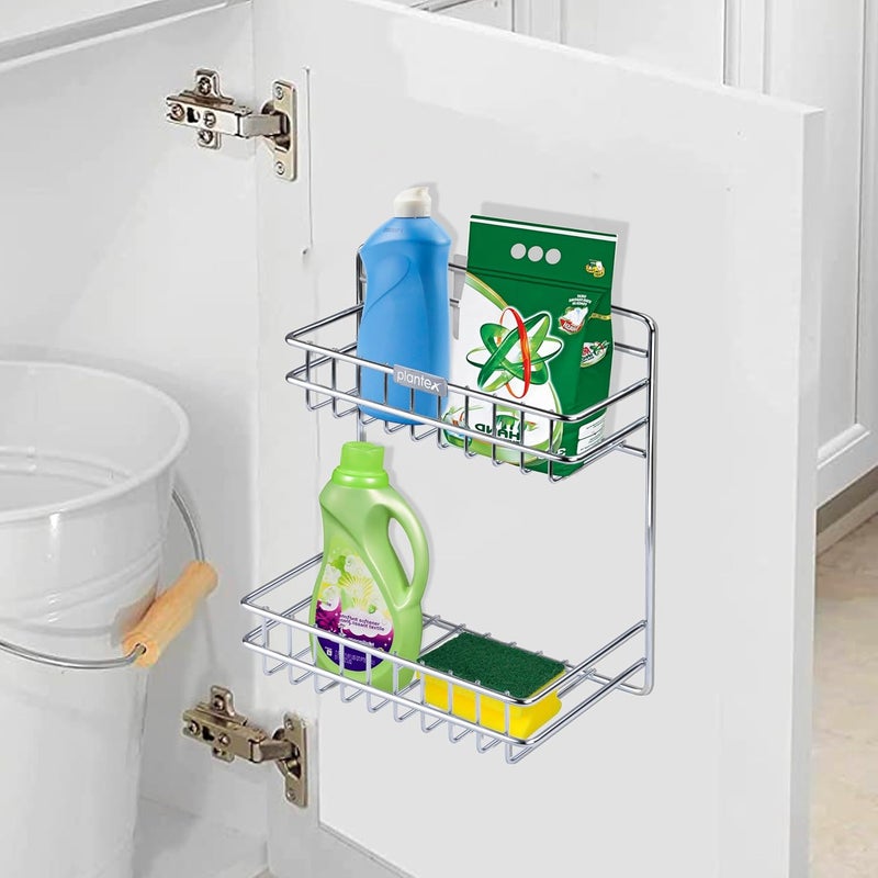 Plantex Stainless Steel Small Bathroom Detergent Holder/Bathroom Shelf/Under The Sink Detergent Holder (Chrome) - Image 1