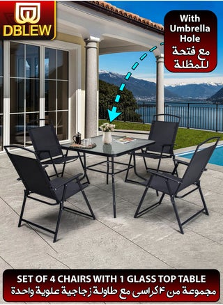 5 Pcs Patio Dining Set 4 Piece Folding Patio Chairs And Square Glass Table With Umbrella Hole for Bistro Outdoor Indoor Dinner Furniture for Garden Porch Restaurant Café Modern Relaxing Design - pzsku/Z7F94B00D45367FFD14FBZ/45/_/1709038044/674aaff7-a35e-4f22-b6ac-dcbcdc66f5bd