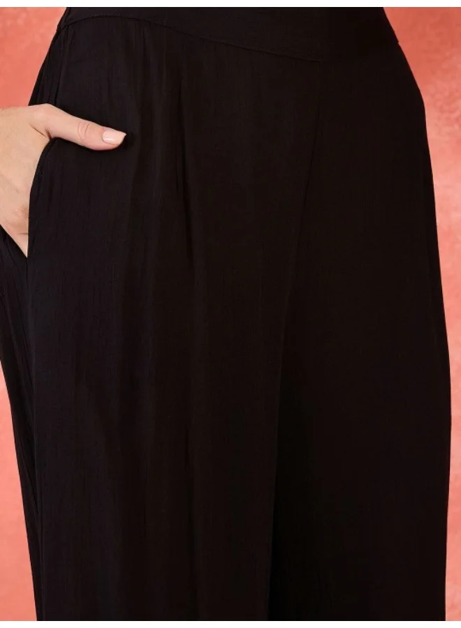 AKS Black Nyra Cut Kurta Palazzo Set With Dupatta
