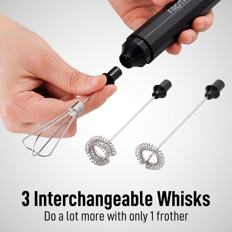 Zulay Kitchen Zulay Froth N Go Milk Frother â€“ Rechargeable 3-in-1 Handheld Frother Wand with Travel Case & USB-C Charger â€“ Single, Double & Egg Whisk for Latte, Cappuccino, Matcha, Protein Shakes â€“ Black - Image 2