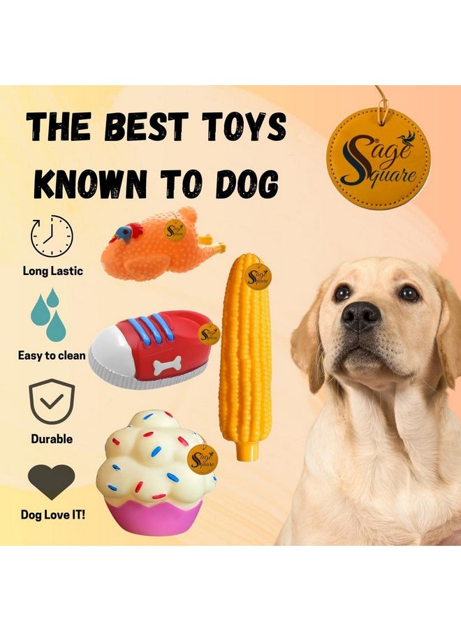 Sage Square Premium Squeaky Toy Set Of 4 For Dogs - Durable, Chewable, Rubber Toys, Multiple Fun Shapes & Colors For Interactive Play, Teething Relief, Keeps Entertained, Happy (Combo No. 2)  - Image 5