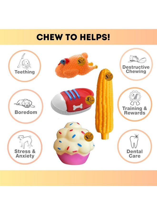 Sage Square Premium Squeaky Toy Set Of 4 For Dogs - Durable, Chewable, Rubber Toys, Multiple Fun Shapes & Colors For Interactive Play, Teething Relief, Keeps Entertained, Happy (Combo No. 2)  - Image 3